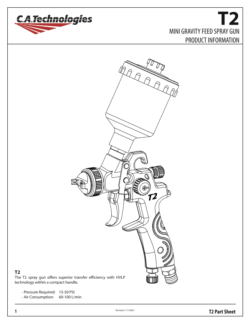 C.A. Technologies T2 Glaze HVLP Gravity Feed Professional Mini