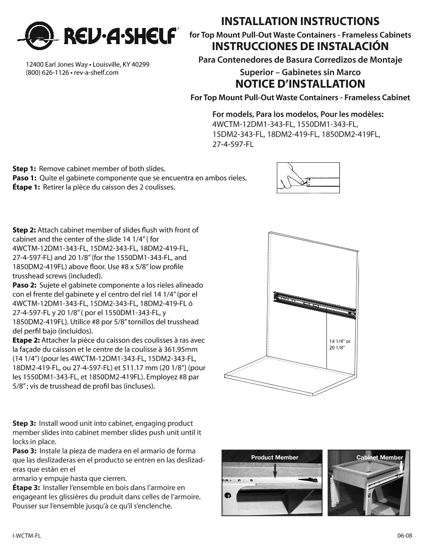 Rev-A-Shelf 4WCTM-18DM2-419-FL Double 35 qt Top Mount Waste Container, White